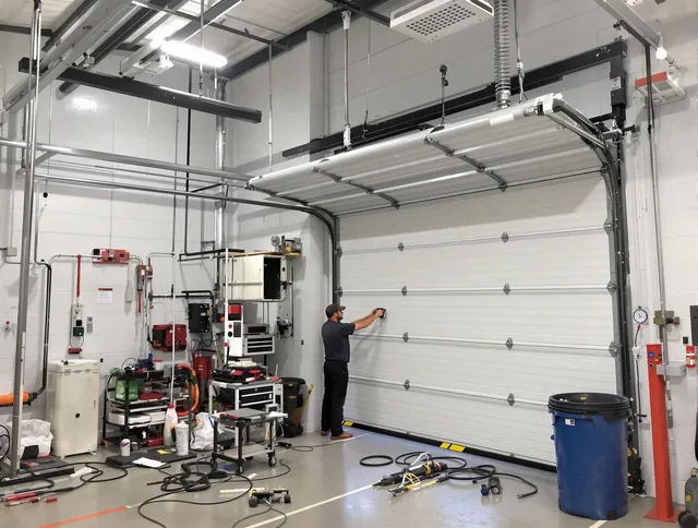 Vernon Garage Door Repair certified technician performing commercial door repair at a Vernon business facility