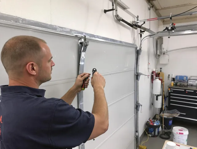 Before and after garage door dent repair by Vernon Garage Door Repair in Vernon