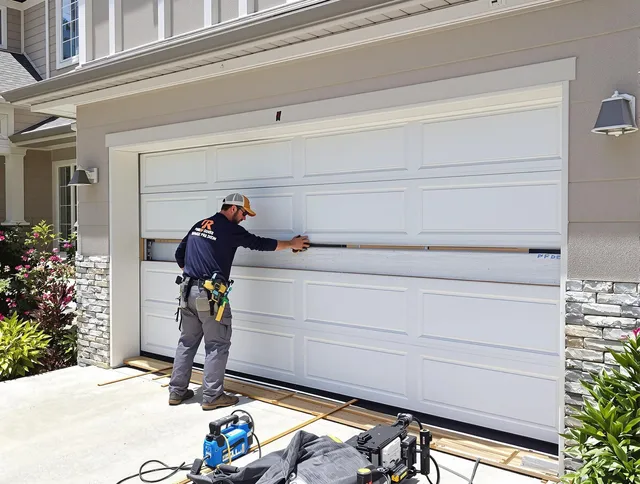 Vernon Garage Door Repair team performing complete garage door replacement at Vernon residence