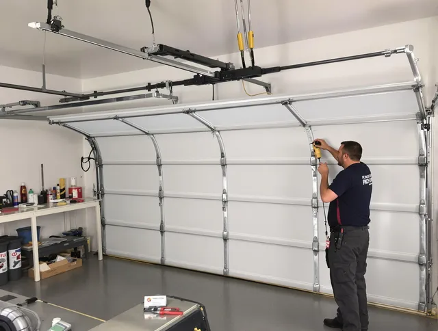 Vernon Garage Door Repair certified technician performing overhead door system repair in Vernon