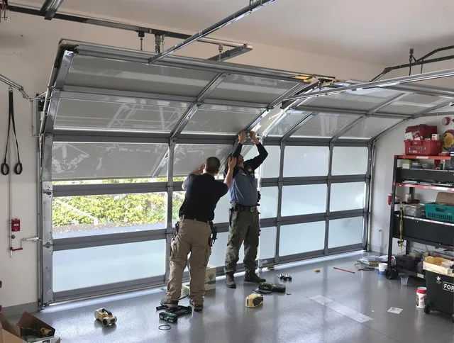 Vernon Garage Door Repair expert performing precise panel replacement on Vernon garage door